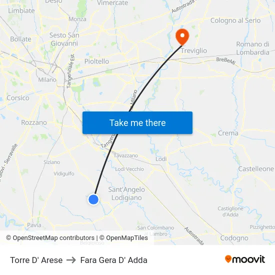 Torre D' Arese to Fara Gera D' Adda map