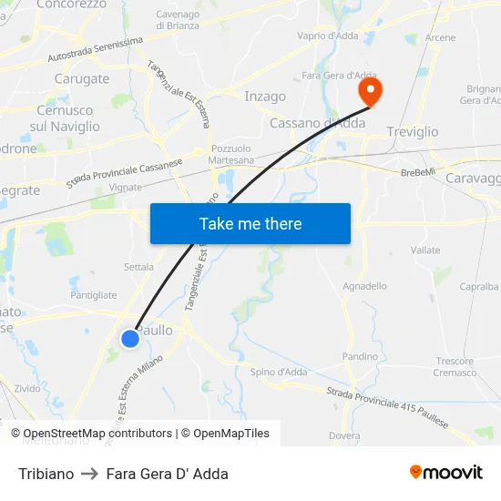 Tribiano to Fara Gera D' Adda map