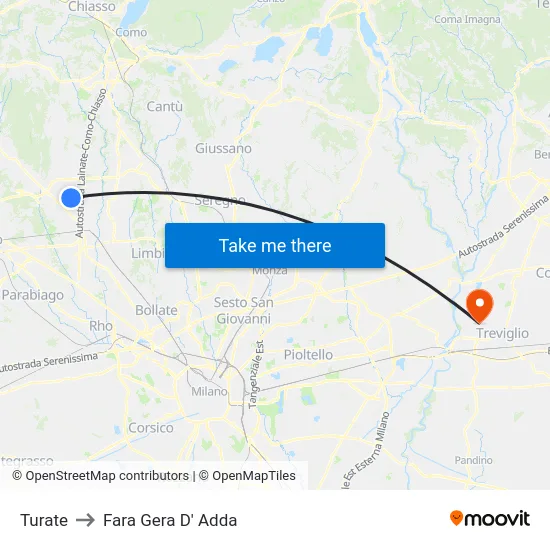 Turate to Fara Gera D' Adda map