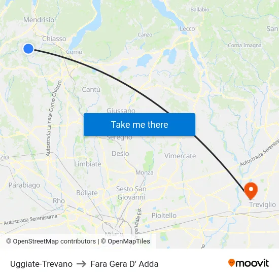 Uggiate-Trevano to Fara Gera D' Adda map