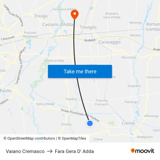 Vaiano Cremasco to Fara Gera D' Adda map