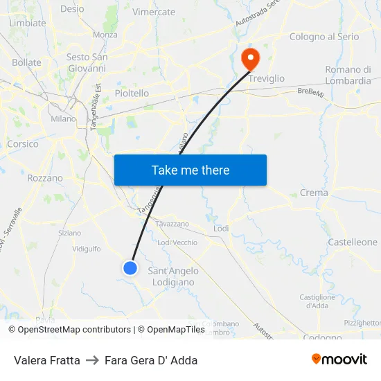 Valera Fratta to Fara Gera D' Adda map