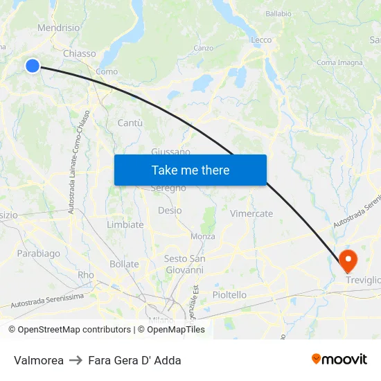 Valmorea to Fara Gera D' Adda map