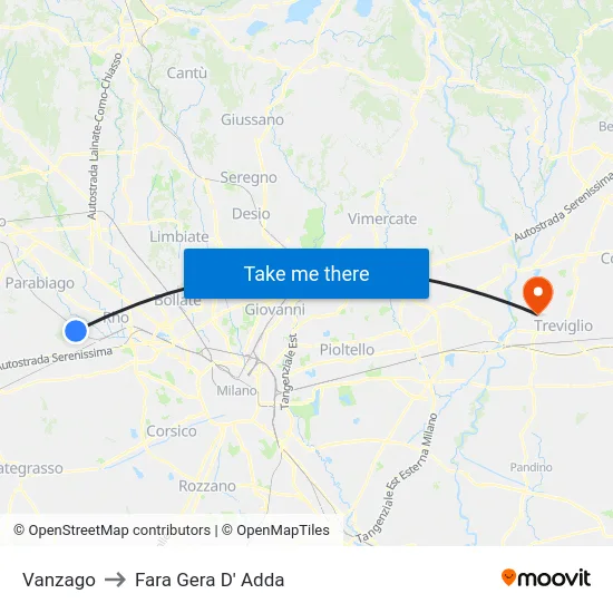 Vanzago to Fara Gera D' Adda map
