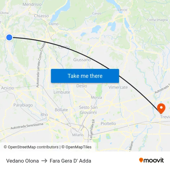 Vedano Olona to Fara Gera D' Adda map