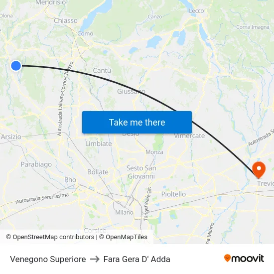 Venegono Superiore to Fara Gera D' Adda map