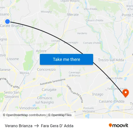 Verano Brianza to Fara Gera D' Adda map