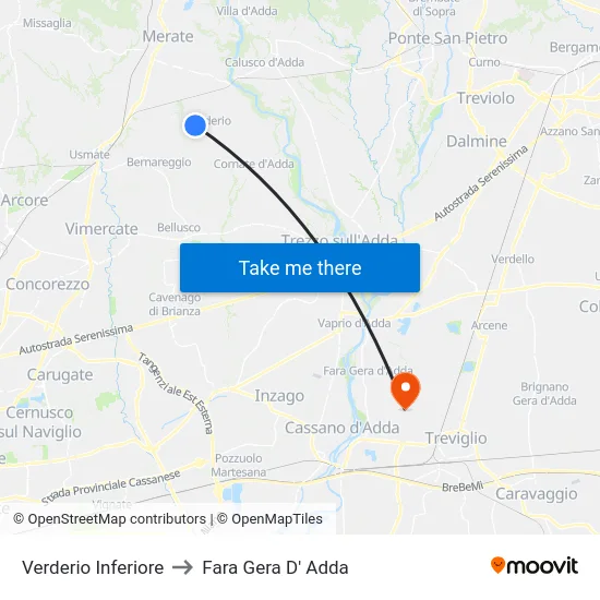 Verderio Inferiore to Fara Gera D' Adda map