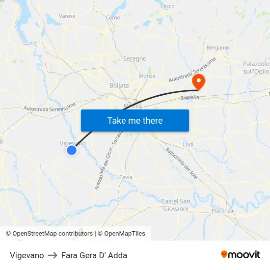 Vigevano to Fara Gera D' Adda map
