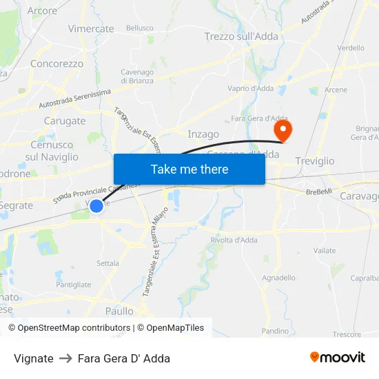 Vignate to Fara Gera D' Adda map