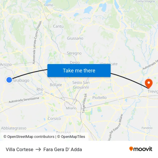 Villa Cortese to Fara Gera D' Adda map