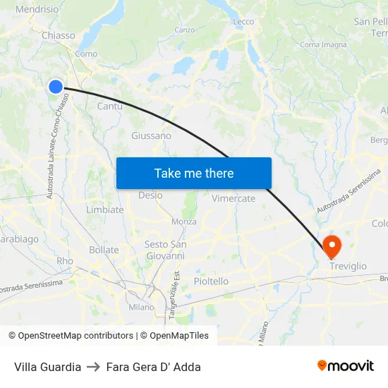 Villa Guardia to Fara Gera D' Adda map