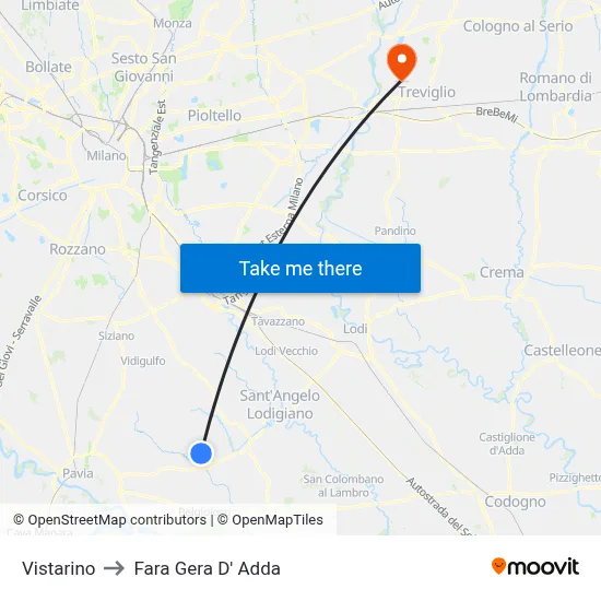 Vistarino to Fara Gera D' Adda map