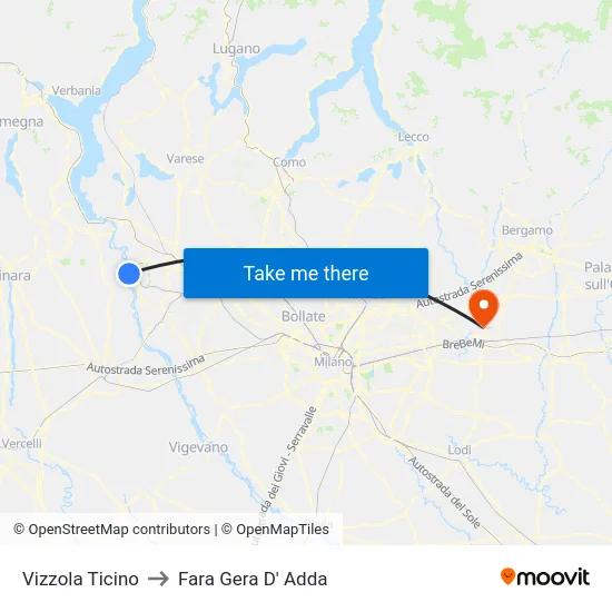 Vizzola Ticino to Fara Gera D' Adda map