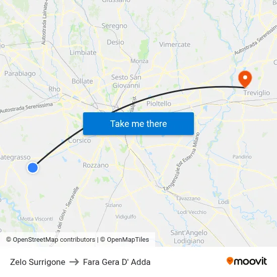 Zelo Surrigone to Fara Gera D' Adda map