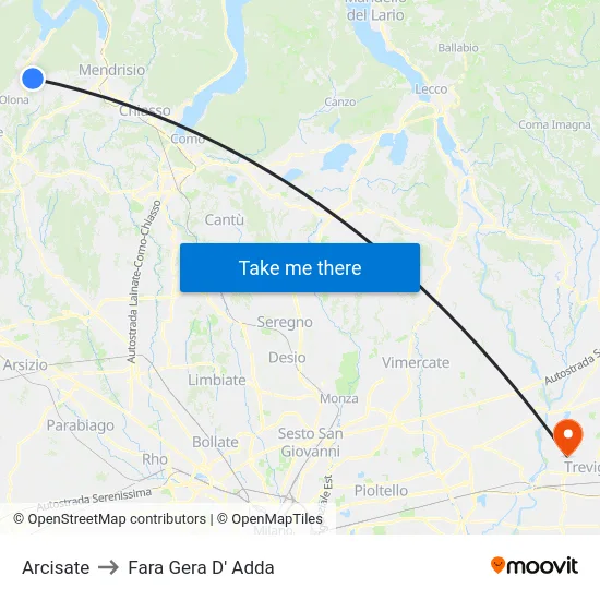 Arcisate to Fara Gera D' Adda map