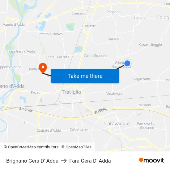 Brignano Gera D' Adda to Fara Gera D' Adda map