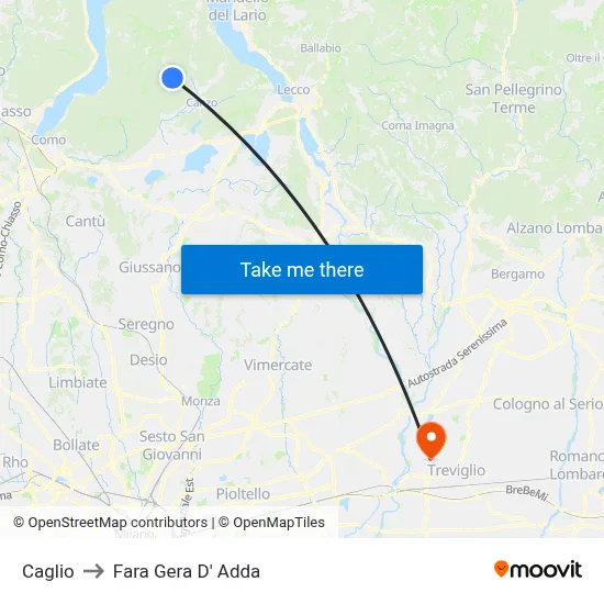 Caglio to Fara Gera D' Adda map