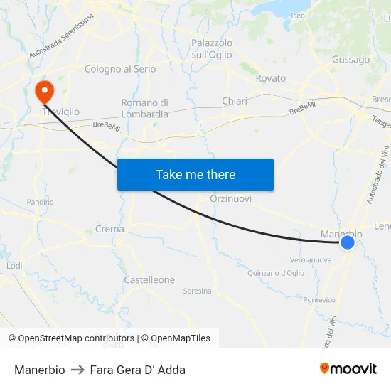 Manerbio to Fara Gera D' Adda map