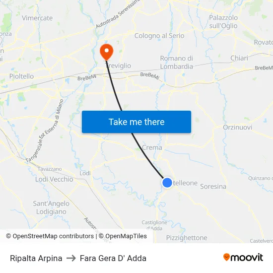 Ripalta Arpina to Fara Gera D' Adda map