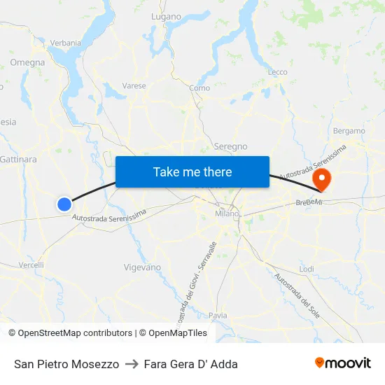 San Pietro Mosezzo to Fara Gera D' Adda map