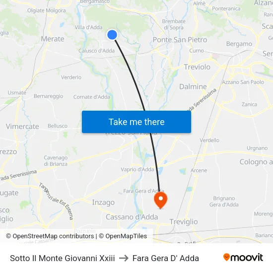 Sotto Il Monte Giovanni Xxiii to Fara Gera D' Adda map