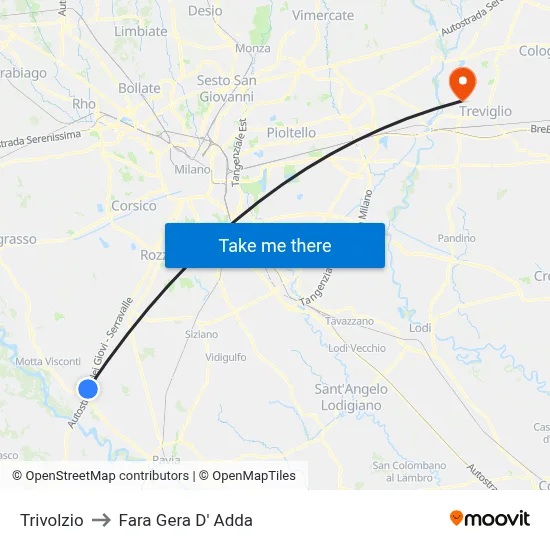 Trivolzio to Fara Gera D' Adda map