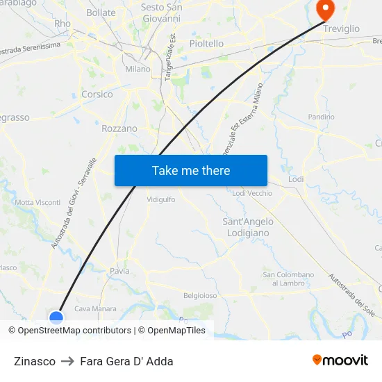 Zinasco to Fara Gera D' Adda map