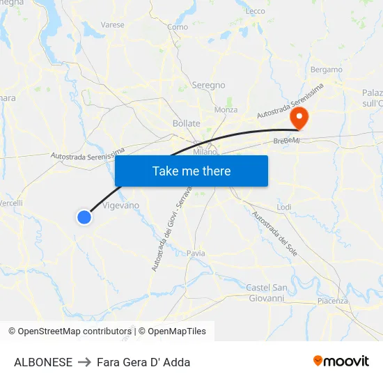 ALBONESE to Fara Gera D' Adda map
