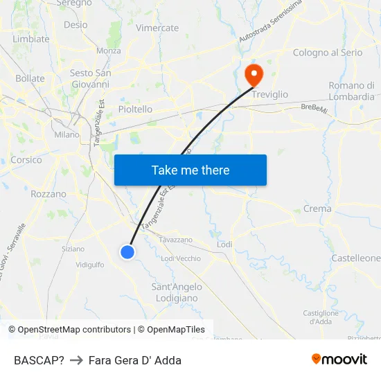 Bascap to Fara Gera D' Adda map