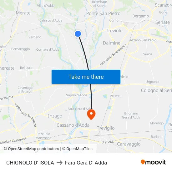Chignolo D' Isola to Fara Gera D' Adda map