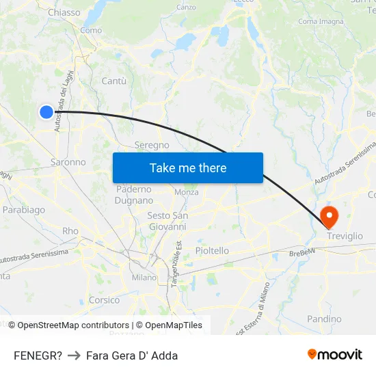 Fenegro to Fara Gera D' Adda map