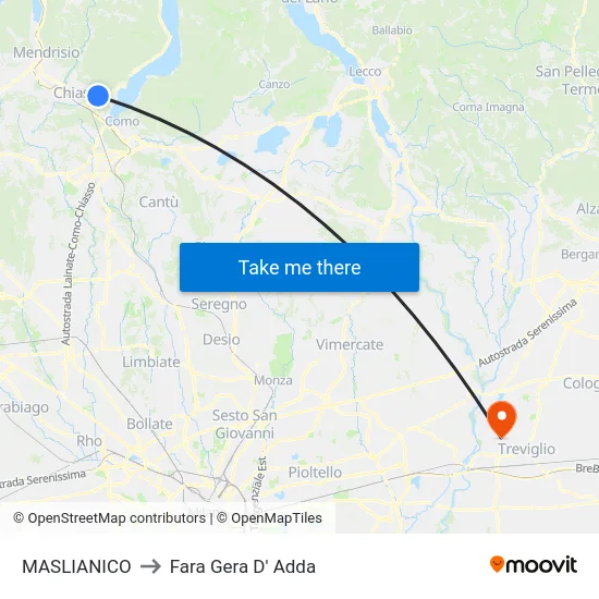 Maslianico to Fara Gera D' Adda map