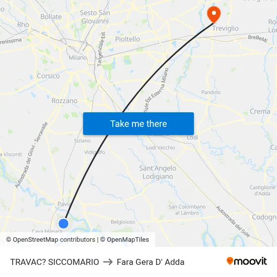 Travacò Siccomario to Fara Gera D' Adda map