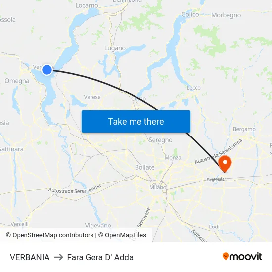 Verbania to Fara Gera D' Adda map