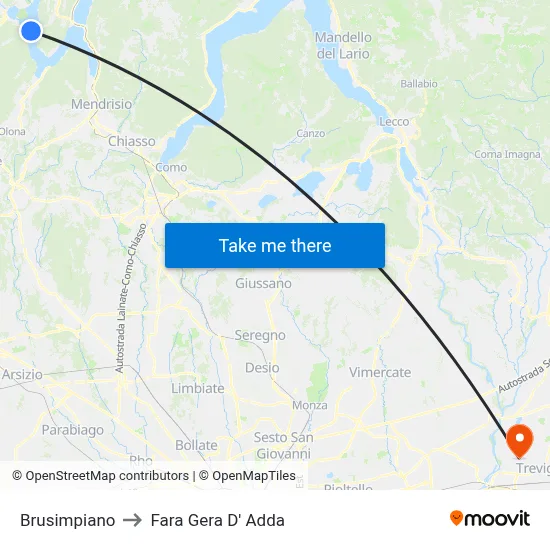 Brusimpiano to Fara Gera D' Adda map