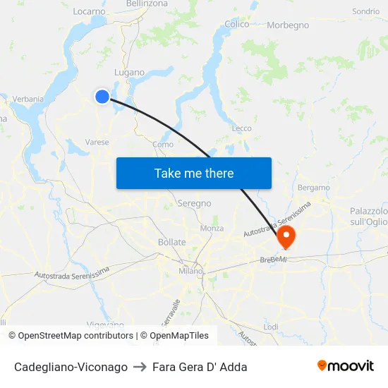 Cadegliano-Viconago to Fara Gera D' Adda map