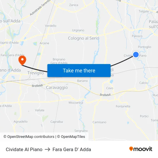Cividate Al Piano to Fara Gera D' Adda map