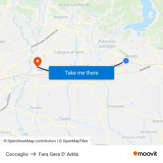 Coccaglio to Fara Gera D' Adda map