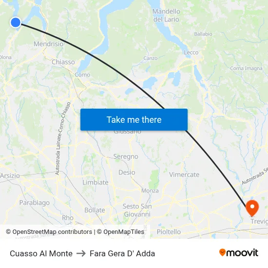 Cuasso Al Monte to Fara Gera D' Adda map