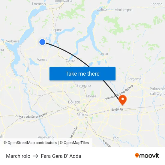 Marchirolo to Fara Gera D' Adda map