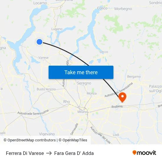 Ferrera Di Varese to Fara Gera D' Adda map