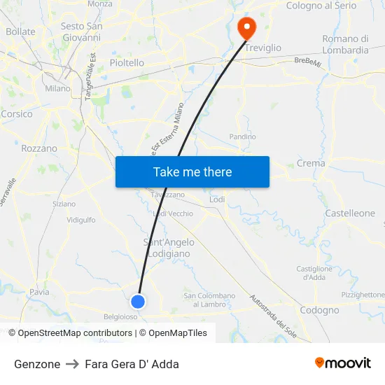 Genzone to Fara Gera D' Adda map