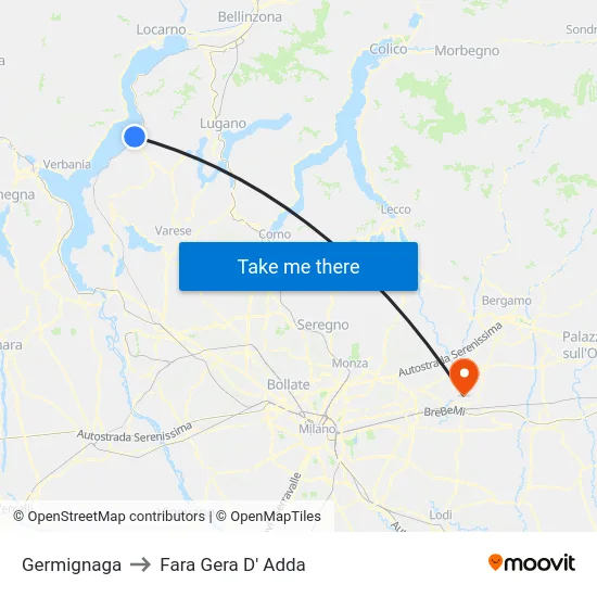 Germignaga to Fara Gera D' Adda map