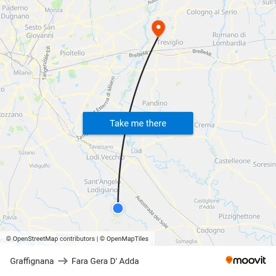 Graffignana to Fara Gera D' Adda map