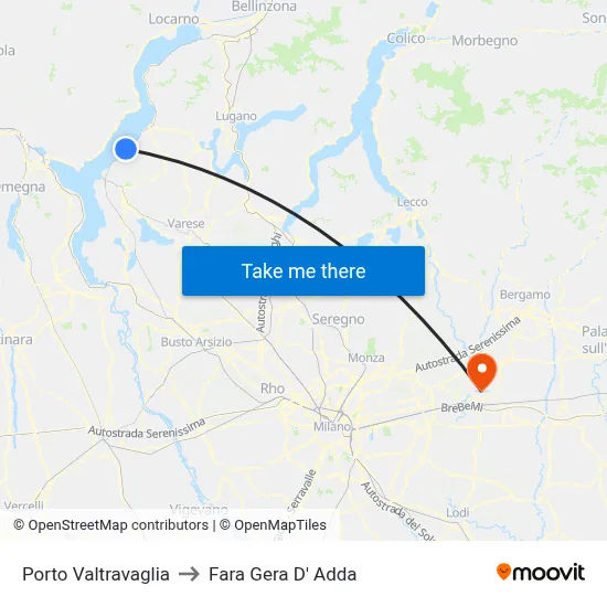 Porto Valtravaglia to Fara Gera D' Adda map