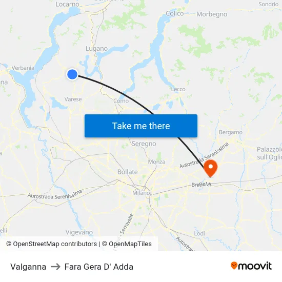 Valganna to Fara Gera D' Adda map