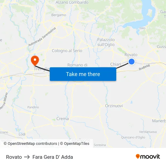 Rovato to Fara Gera D' Adda map