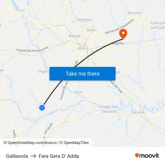 Galliavola to Fara Gera D' Adda map