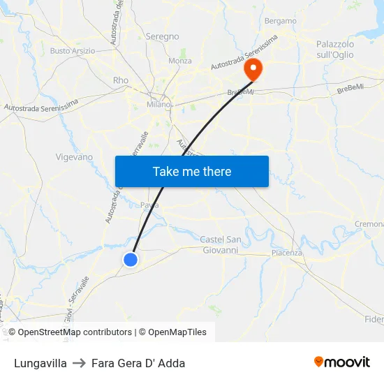 Lungavilla to Fara Gera D' Adda map